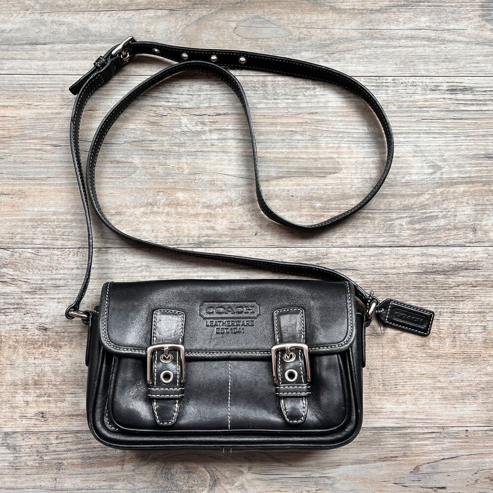 Vintage Coach Bleecker Double Buckle Soho Demi Crossbody Bag 9355 Black Leather